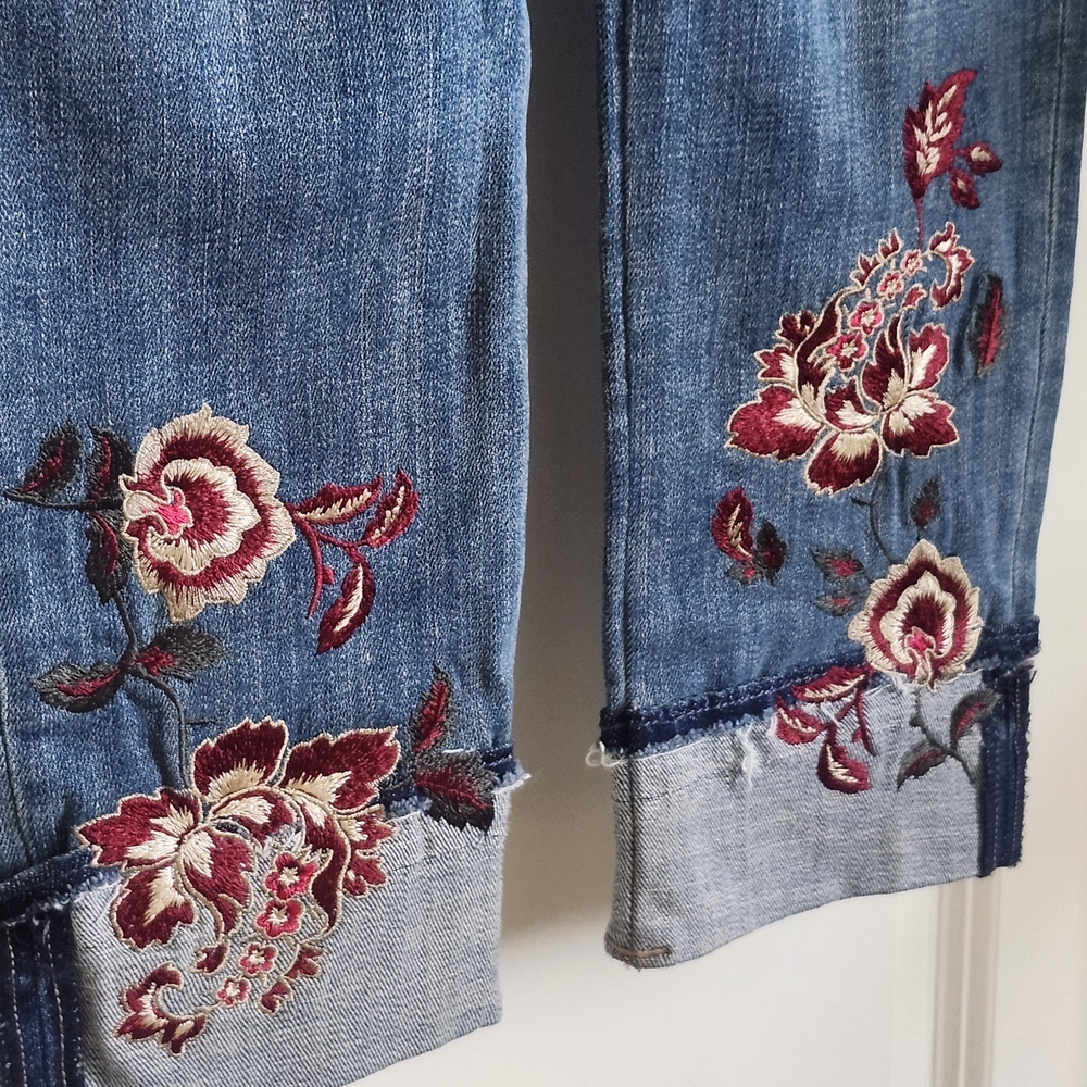 White House Black Market Blue Jeans with Red Embroidery